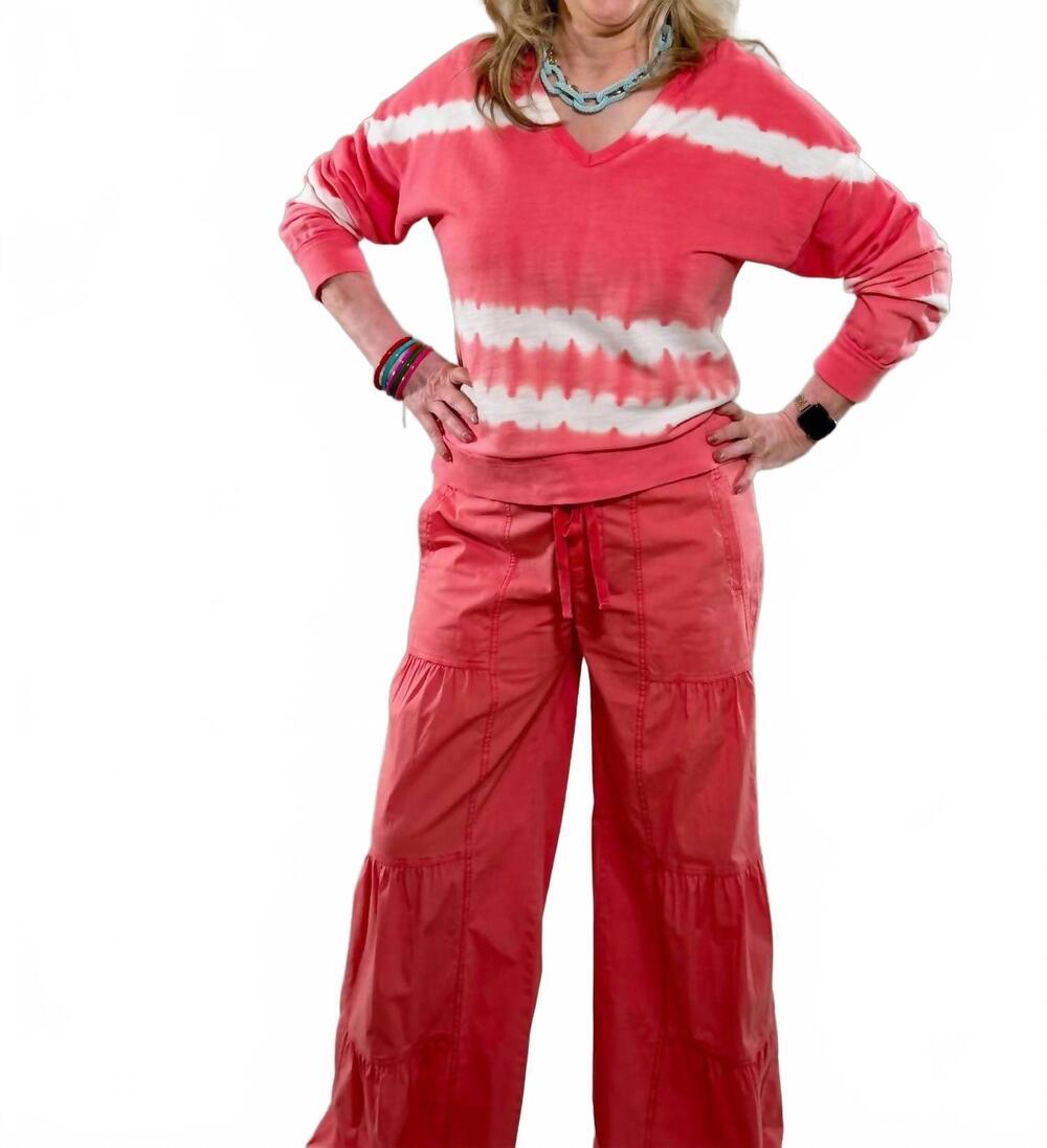 NEW WEARABLES tie-dye slub terry pullover sweater in vibrant coral